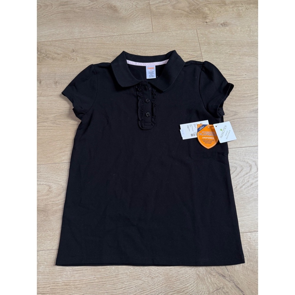 NWT Girls Kid Gymboree playproof uniforms nanotex short sleeve polo black sz 10